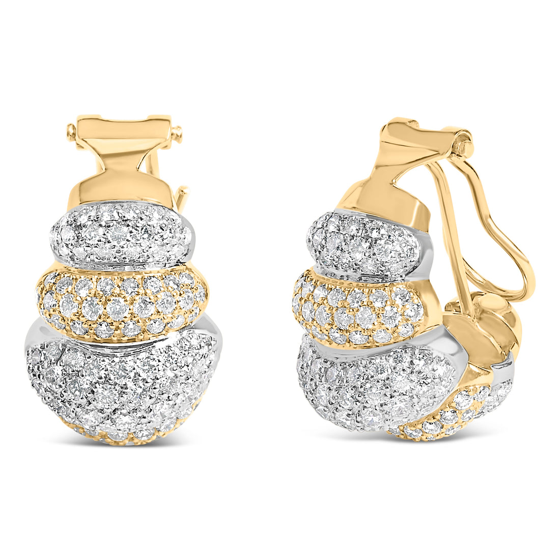 18K Two-Toned Gold 5.00 Cttw Diamond Three-tier Domed Button Omega Back Earrings (G-H Color, VS2-SI1 Clarity) by Bids.com
