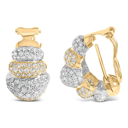 18K Two-Toned Gold 5.00 Cttw Diamond Three-tier Domed Button Omega Back Earrings (G-H Color, VS2-SI1 Clarity) by Bids.com