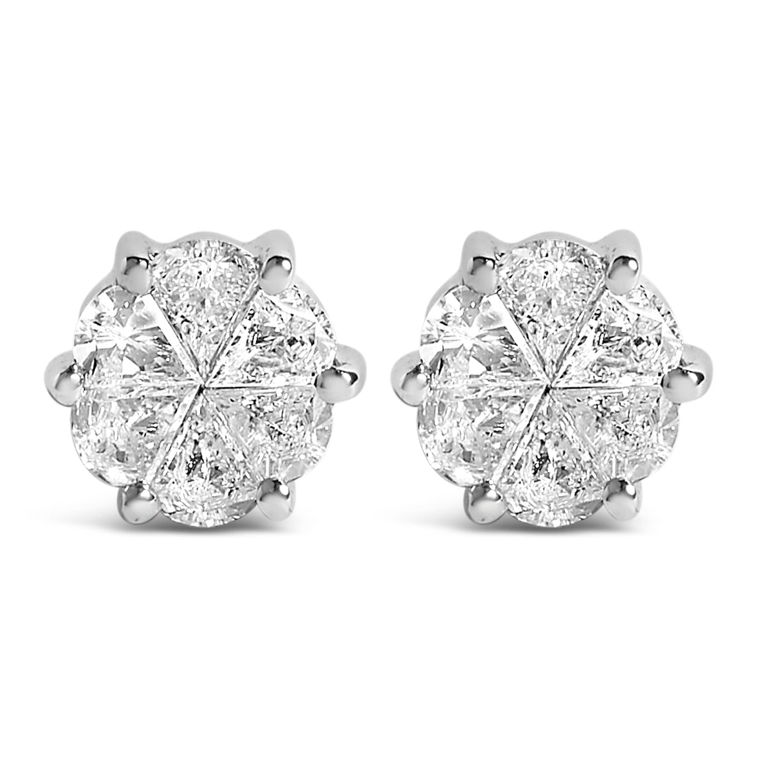 14K White Gold 1.00 Cttw Pie Cut Diamond Solitaire Style Stud Earring (H-I Color, SI1-SI2 Clarity) by Bids.com