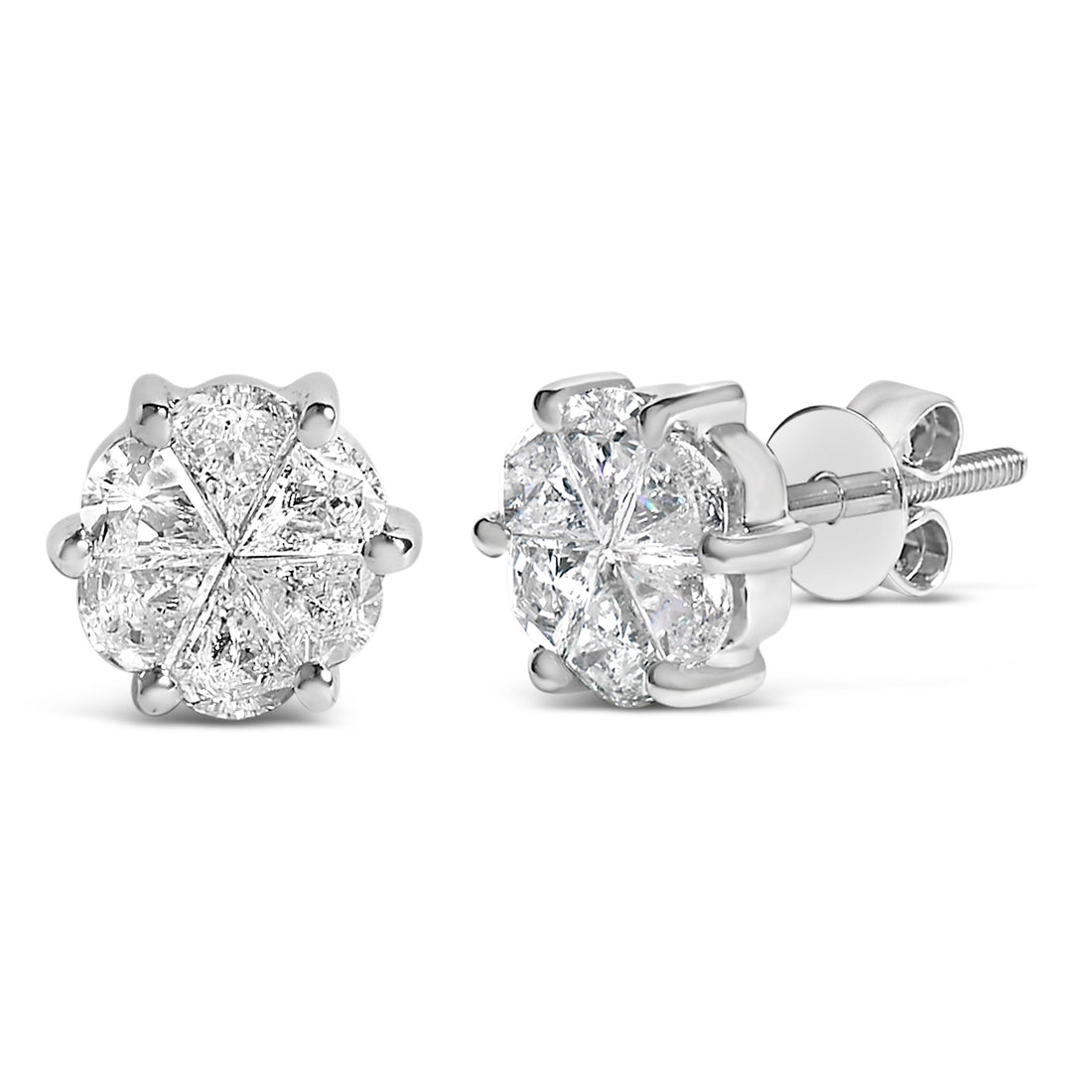 14K White Gold 1.00 Cttw Pie Cut Diamond Solitaire Style Stud Earring (H-I Color, SI1-SI2 Clarity) by Bids.com