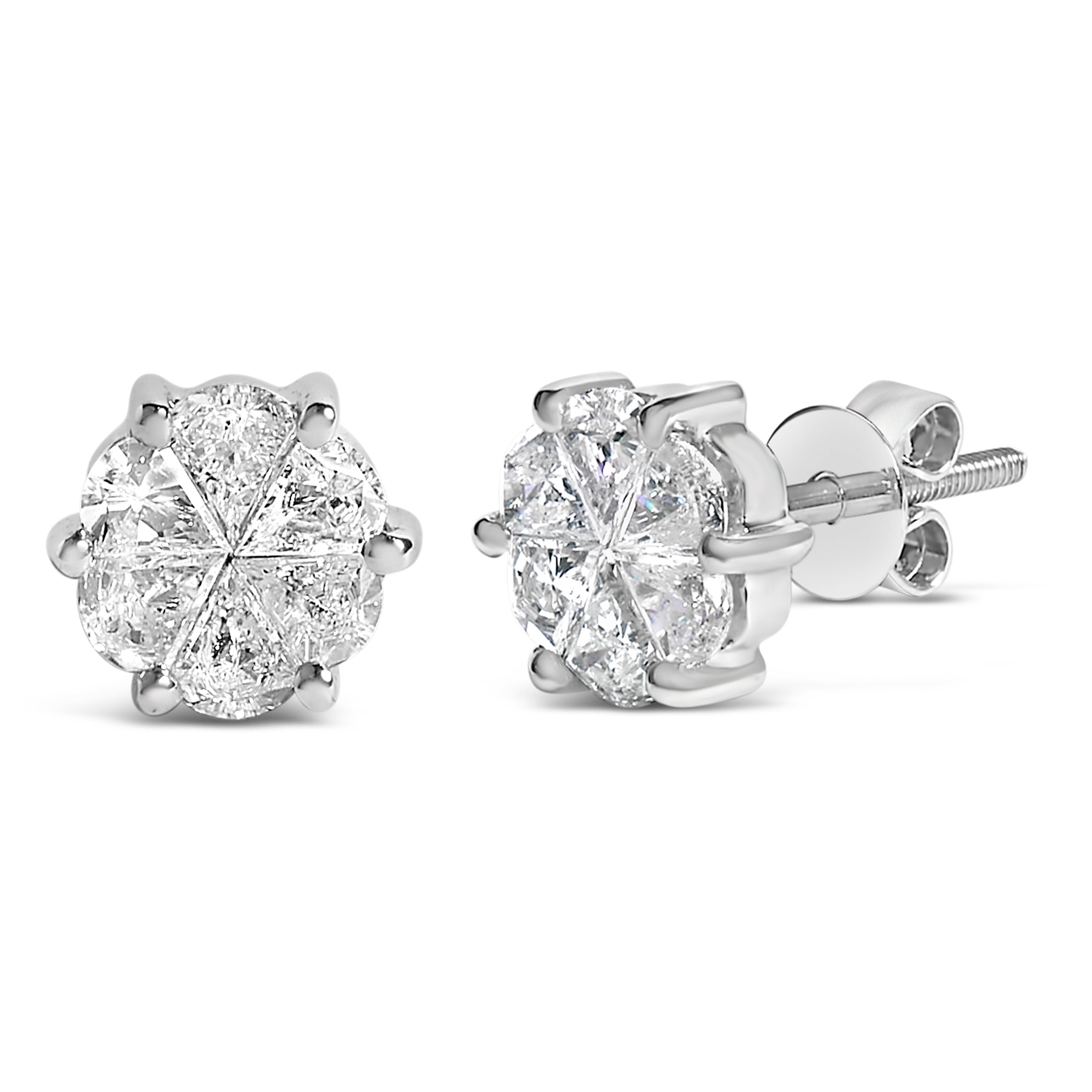 14K White Gold 1.00 Cttw Pie Cut Diamond Solitaire Style Stud Earring (H-I Color, SI1-SI2 Clarity) by Bids.com