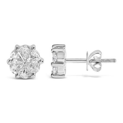 14K White Gold 1.00 Cttw Pie Cut Diamond Solitaire Style Stud Earring (H-I Color, SI1-SI2 Clarity) by Bids.com