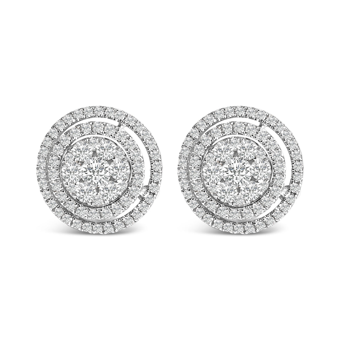 14K Gold 1 3/8 Cttw Diamond Cluster and Double Halo Stud Earring (G-H Color, SI1-SI2 Clarity) by Bids.com
