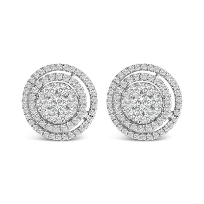 14K Gold 1 3/8 Cttw Diamond Cluster and Double Halo Stud Earring (G-H Color, SI1-SI2 Clarity) by Bids.com
