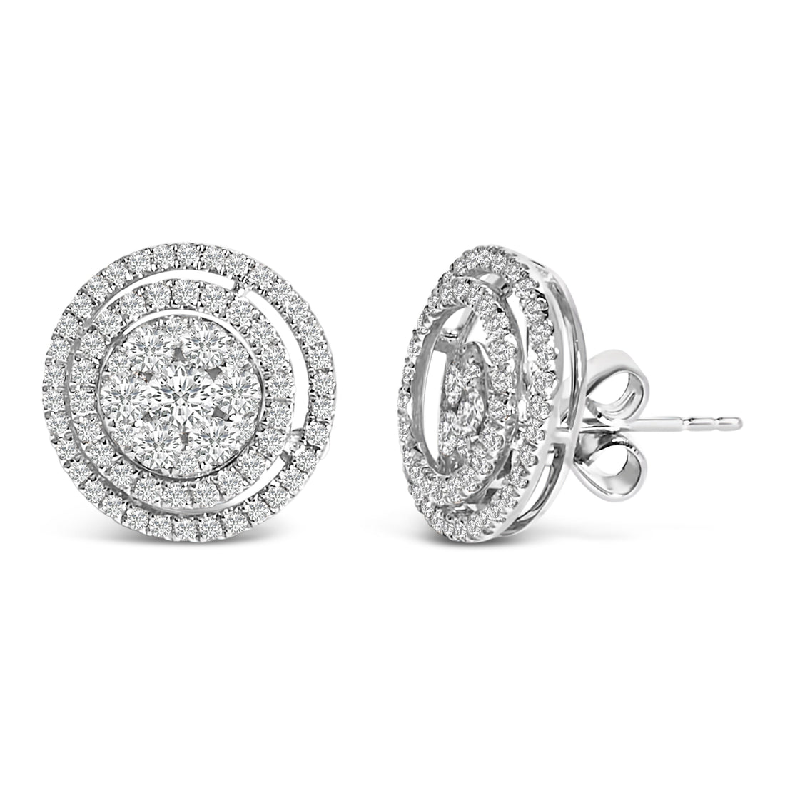 14K Gold 1 3/8 Cttw Diamond Cluster and Double Halo Stud Earring (G-H Color, SI1-SI2 Clarity) by Bids.com