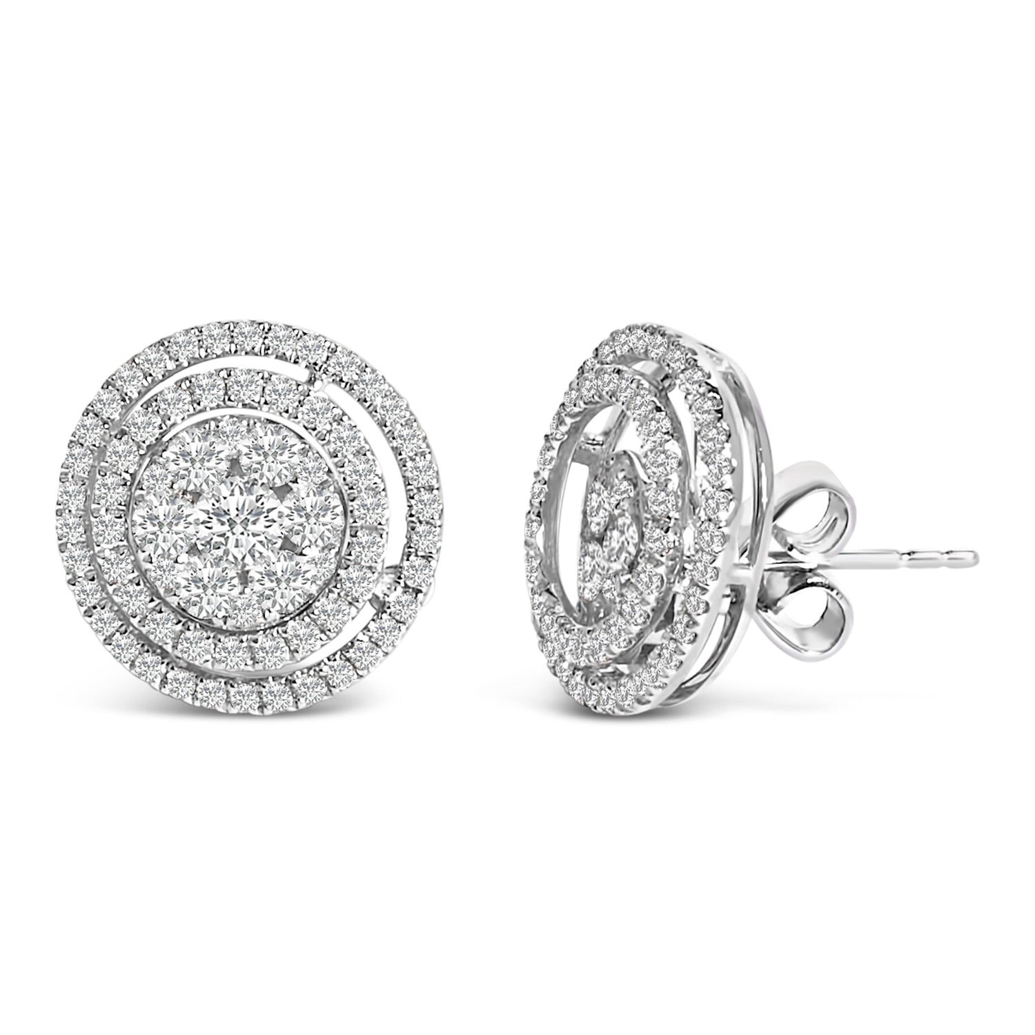 14K Gold 1 3/8 Cttw Diamond Cluster and Double Halo Stud Earring (G-H Color, SI1-SI2 Clarity) by Bids.com