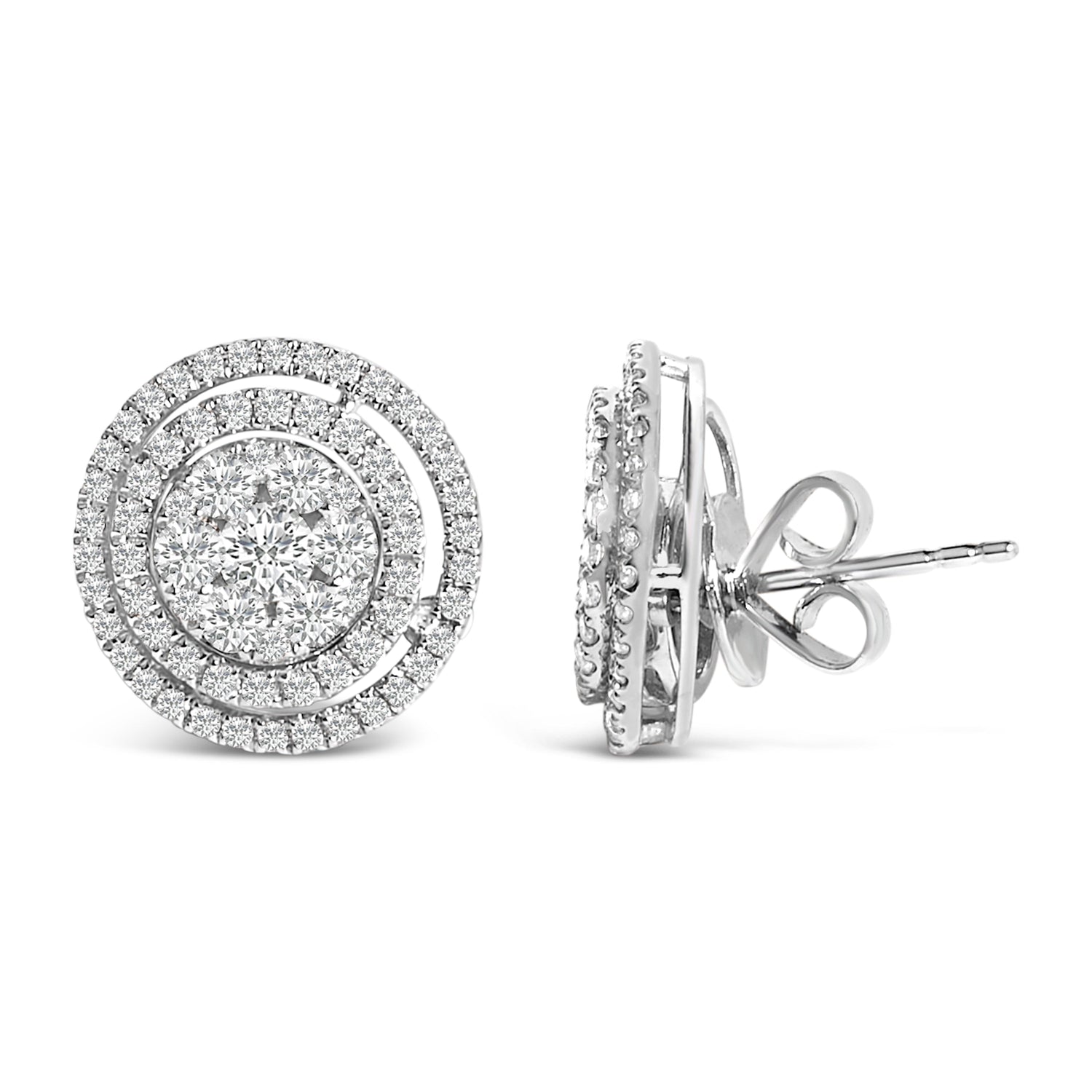 14K Gold 1 3/8 Cttw Diamond Cluster and Double Halo Stud Earring (G-H Color, SI1-SI2 Clarity) by Bids.com