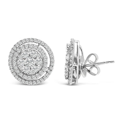 14K Gold 1 3/8 Cttw Diamond Cluster and Double Halo Stud Earring (G-H Color, SI1-SI2 Clarity) by Bids.com