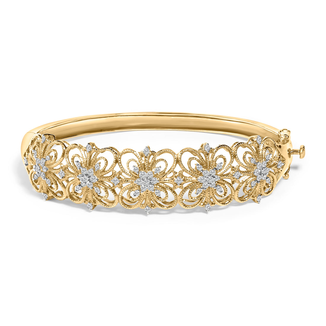 14K Gold 1.00 Cttw Diamond Vintage Inspired Floral Bangle Bracelet (H-I Color, SI1-SI2 Clarity) - 7.75" Inches by Bids.com