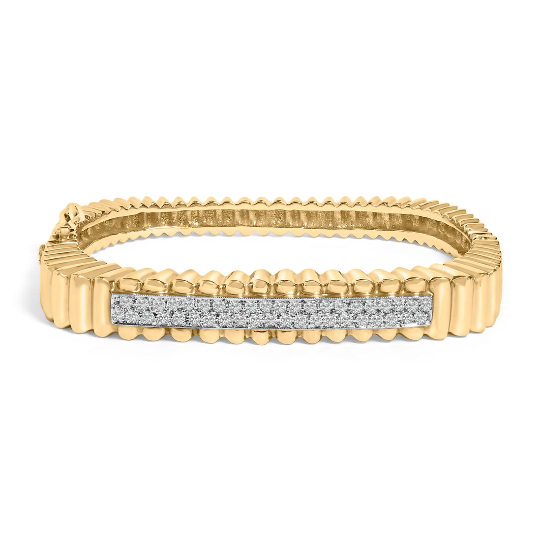 14K Yellow Gold 1 1/4 Cttw Diamond Ribbed Rounded Rectangle Bangle Bracelet (G-H Color, VS2-SI1 Clarity) - 7.75" Inches by Bids.com