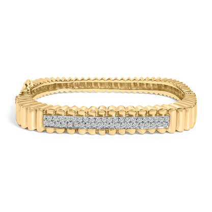 14K Yellow Gold 1 1/4 Cttw Diamond Ribbed Rounded Rectangle Bangle Bracelet (G-H Color, VS2-SI1 Clarity) - 7.75" Inches by Bids.com