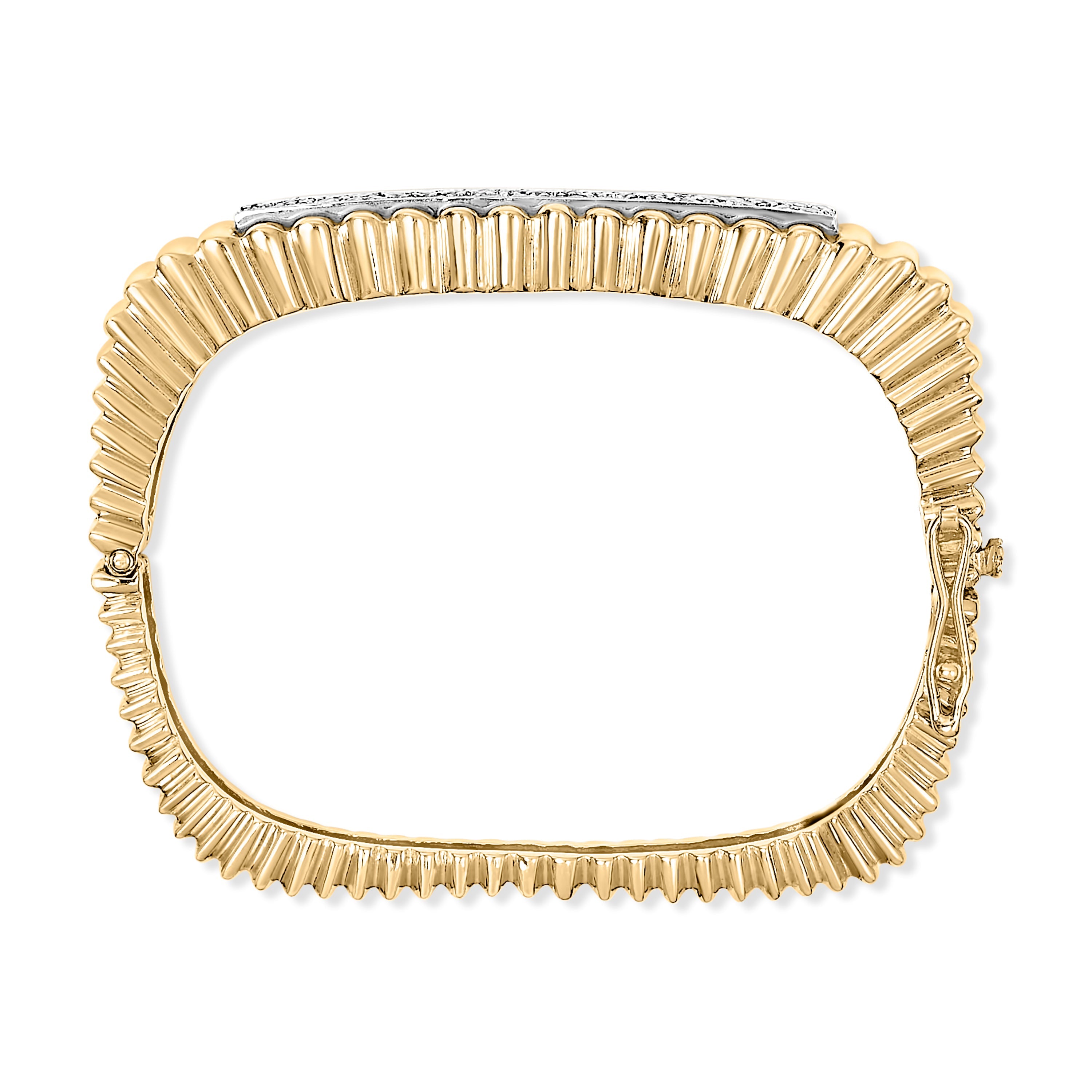 14K Yellow Gold 1 1/4 Cttw Diamond Ribbed Rounded Rectangle Bangle Bracelet (G-H Color, VS2-SI1 Clarity) - 7.75" Inches by Bids.com