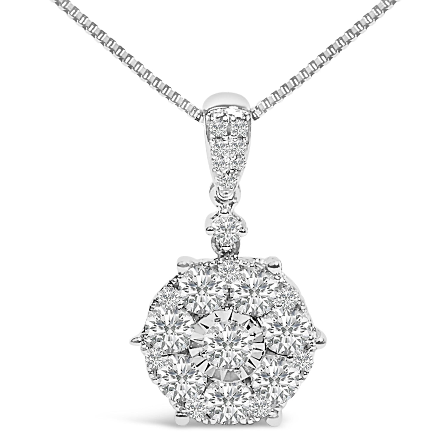 14K White Gold 1 1/5 Cttw Diamond Composite Cluster Pendant Necklace (F-G Color, VS2-SI1 Clarity) - 18" Inches by Bids.com