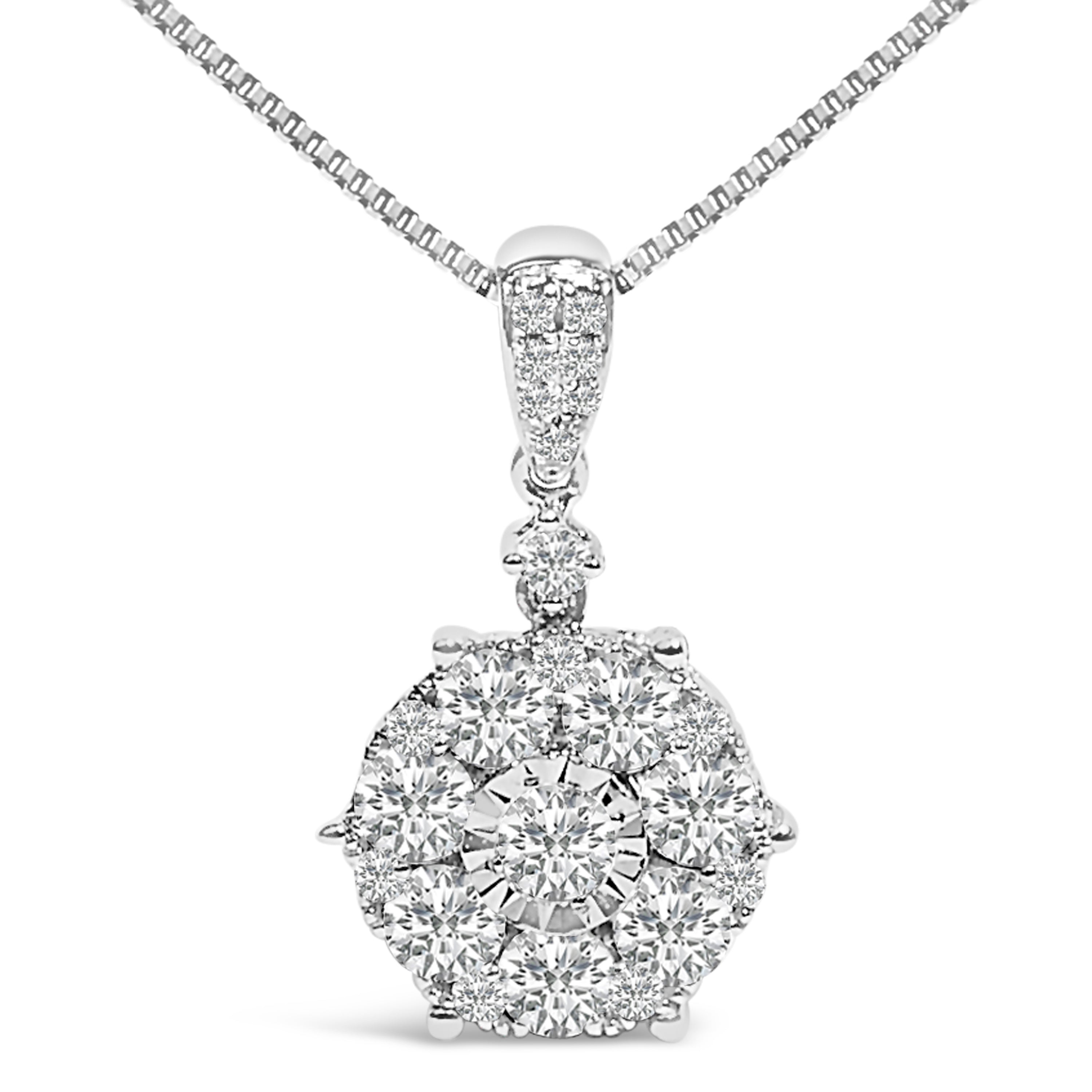 14K White Gold 1 1/5 Cttw Diamond Composite Cluster Pendant Necklace (F-G Color, VS2-SI1 Clarity) - 18" Inches by Bids.com
