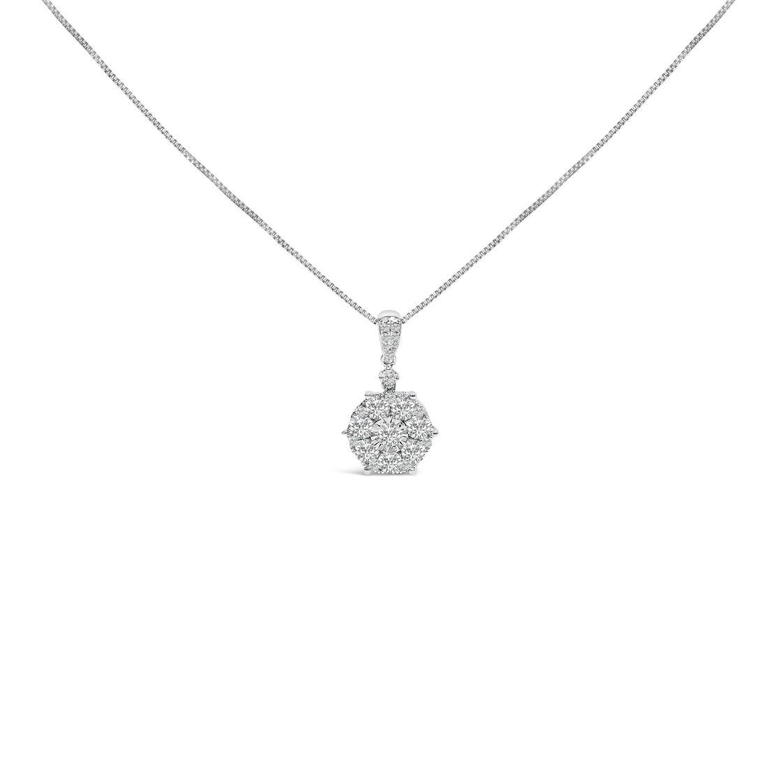 14K White Gold 1 1/5 Cttw Diamond Composite Cluster Pendant Necklace (F-G Color, VS2-SI1 Clarity) - 18" Inches by Bids.com