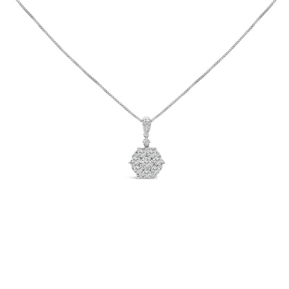 14K White Gold 1 1/5 Cttw Diamond Composite Cluster Pendant Necklace (F-G Color, VS2-SI1 Clarity) - 18" Inches by Bids.com