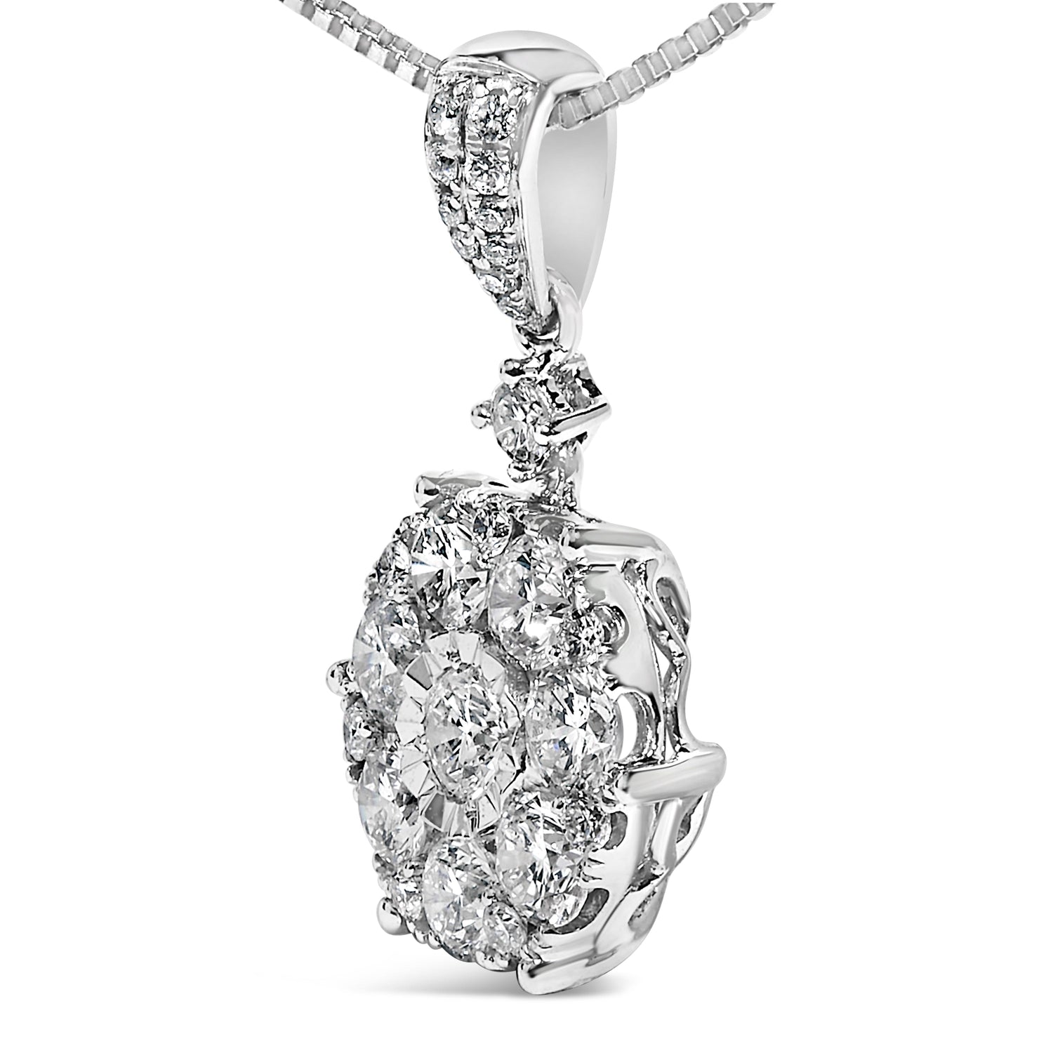 14K White Gold 1 1/5 Cttw Diamond Composite Cluster Pendant Necklace (F-G Color, VS2-SI1 Clarity) - 18" Inches by Bids.com