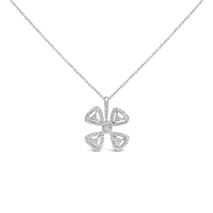 14K White Gold 5/8 Cttw Diamond 4 Leaf Floral Pendant Necklace (H-I Color, I1-I2 Clarity) - 18" Inches by Bids.com