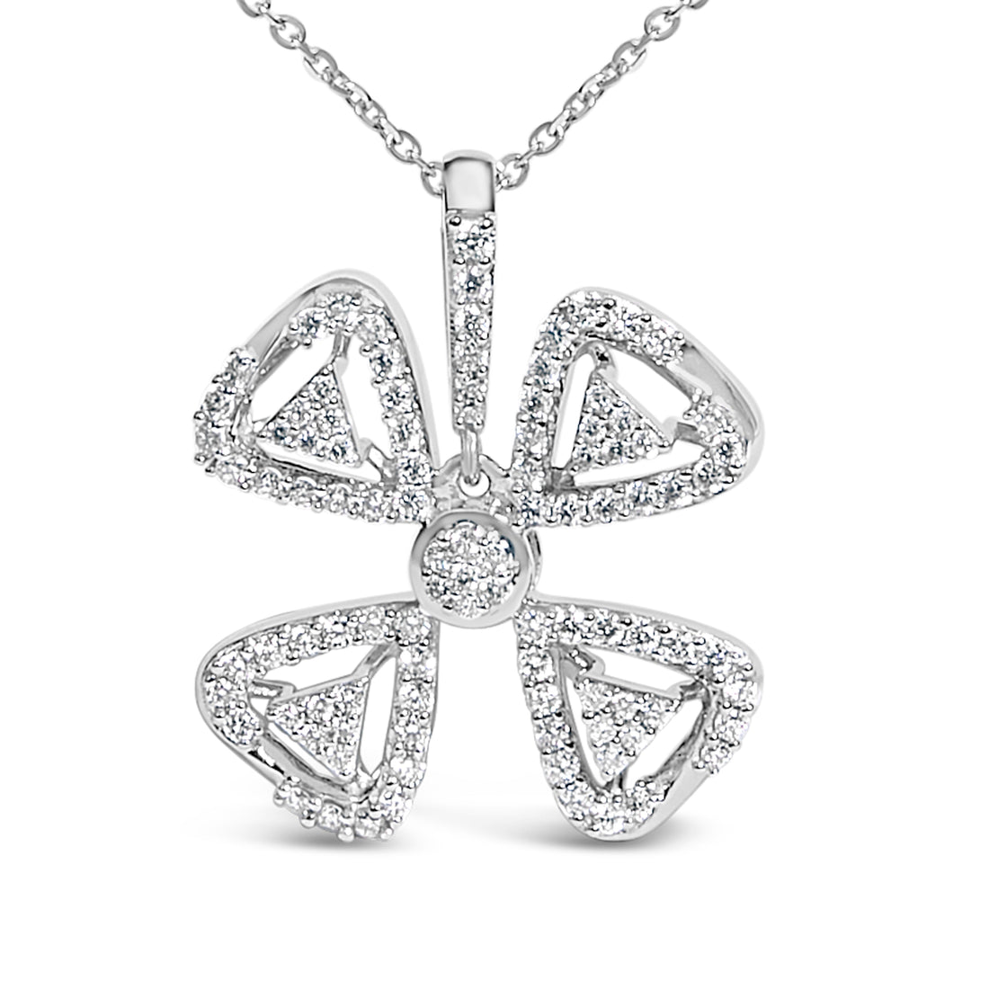 14K White Gold 5/8 Cttw Diamond 4 Leaf Floral Pendant Necklace (H-I Color, I1-I2 Clarity) - 18" Inches by Bids.com