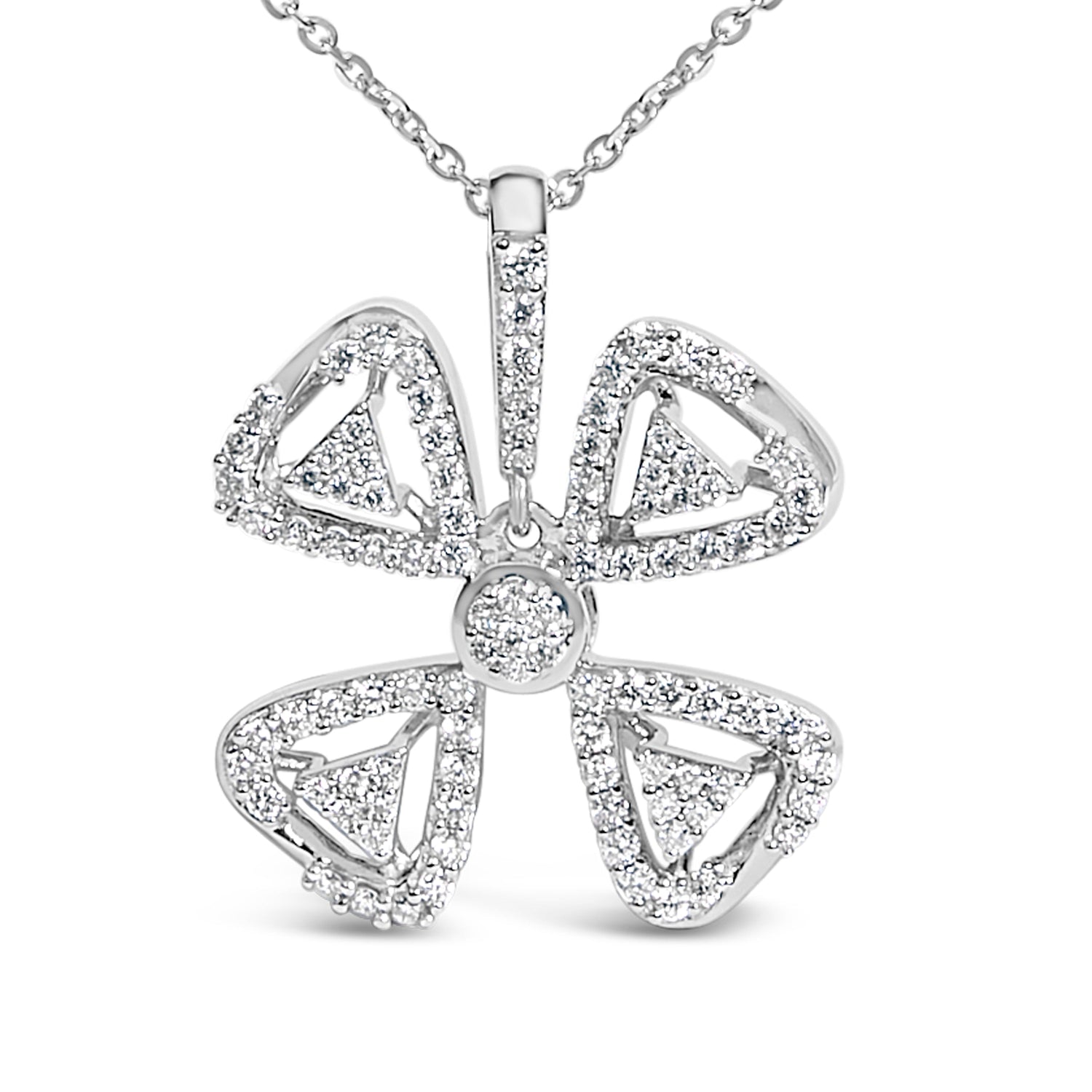 14K White Gold 5/8 Cttw Diamond 4 Leaf Floral Pendant Necklace (H-I Color, I1-I2 Clarity) - 18" Inches by Bids.com
