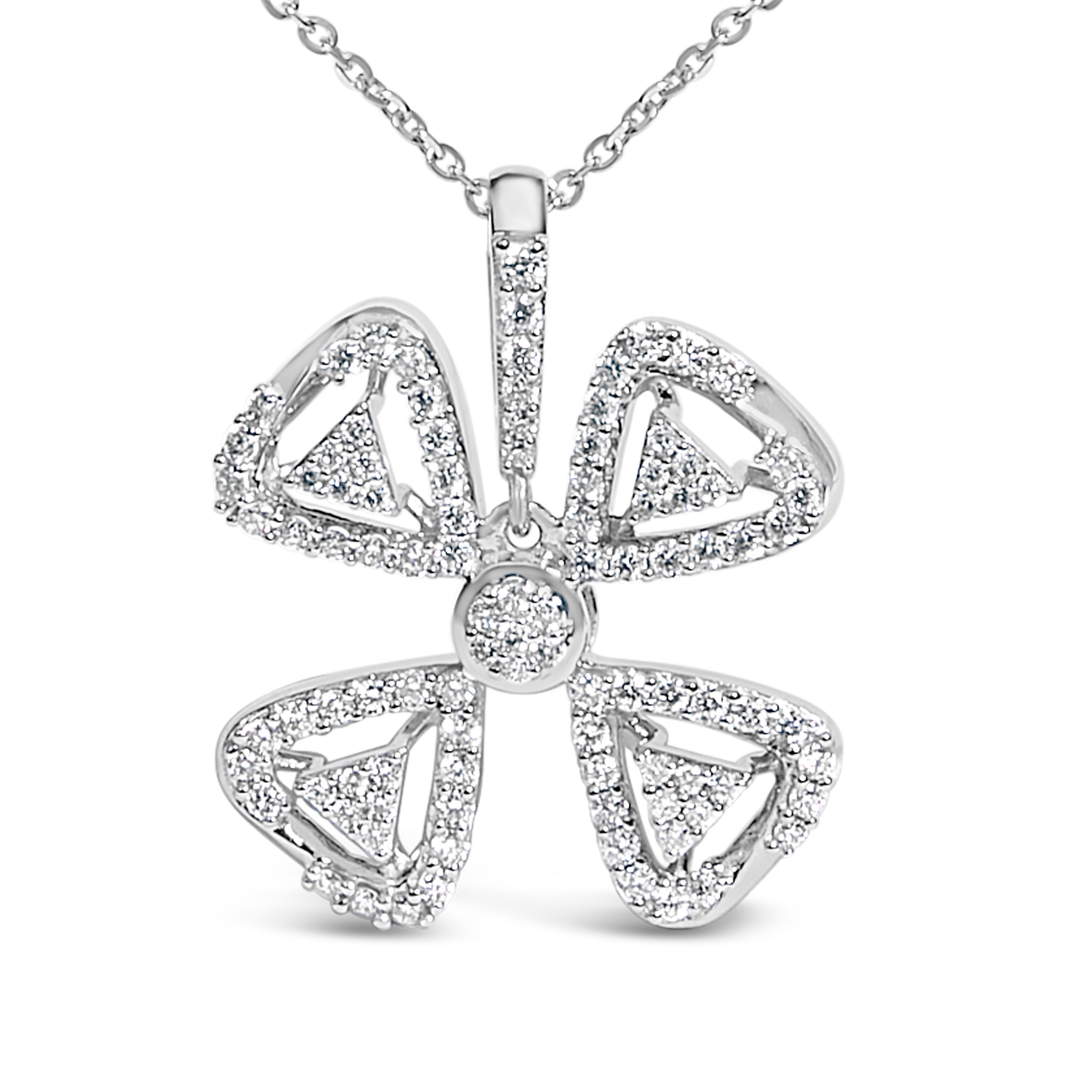14K White Gold 5/8 Cttw Diamond 4 Leaf Floral Pendant Necklace (H-I Color, I1-I2 Clarity) - 18" Inches by Bids.com