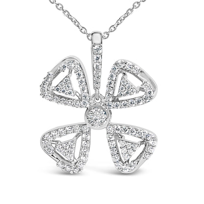 14K White Gold 5/8 Cttw Diamond 4 Leaf Floral Pendant Necklace (H-I Color, I1-I2 Clarity) - 18" Inches by Bids.com