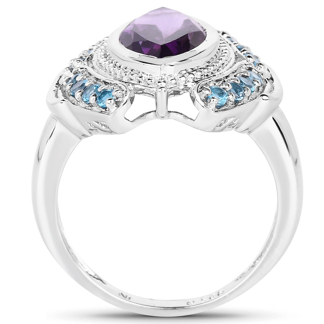 3.06 Carat Genuine Amethyst and London Blue Topaz .925 Sterling Silver Ring by Bids.com