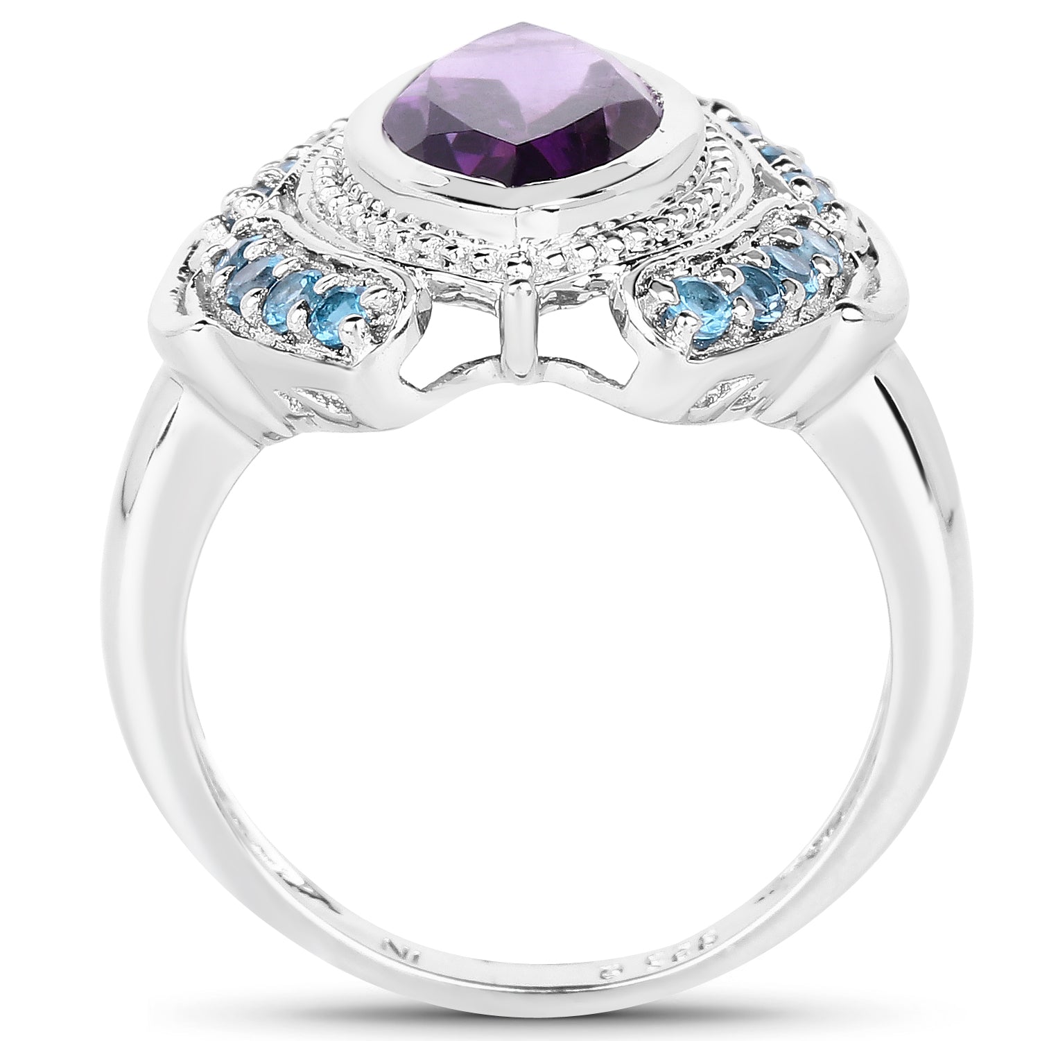 3.06 Carat Genuine Amethyst and London Blue Topaz .925 Sterling Silver Ring by Bids.com