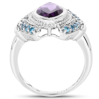 3.06 Carat Genuine Amethyst and London Blue Topaz .925 Sterling Silver Ring by Bids.com