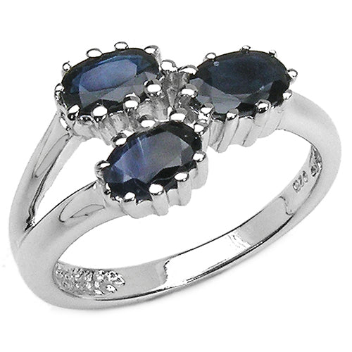 1.44 Carat Genuine Blue Sapphire .925 Sterling Silver Ring  DestGlow