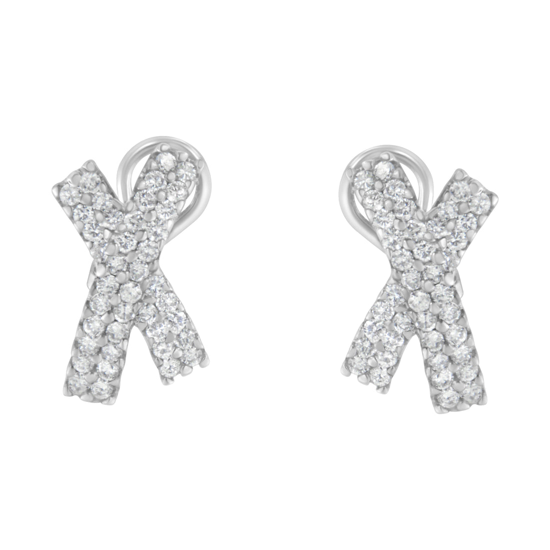 14K White Gold 2.0 Cttw Round-Brilliant Cut Diamond Domed X Shaped Omega Back Stud Earrings (H-I Color, I1-I2 Clarity) by Bids.com