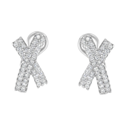 14K White Gold 2.0 Cttw Round-Brilliant Cut Diamond Domed X Shaped Omega Back Stud Earrings (H-I Color, I1-I2 Clarity) by Bids.com