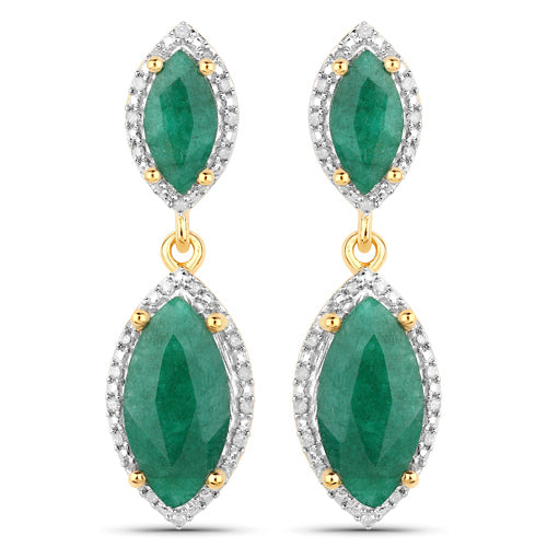4.21 Carat Dyed Emerald and White Diamond .925 Sterling Silver Earrings by Bids.com