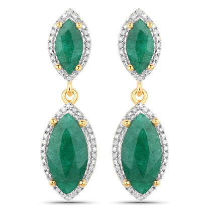 4.21 Carat Dyed Emerald and White Diamond .925 Sterling Silver Earrings by Bids.com