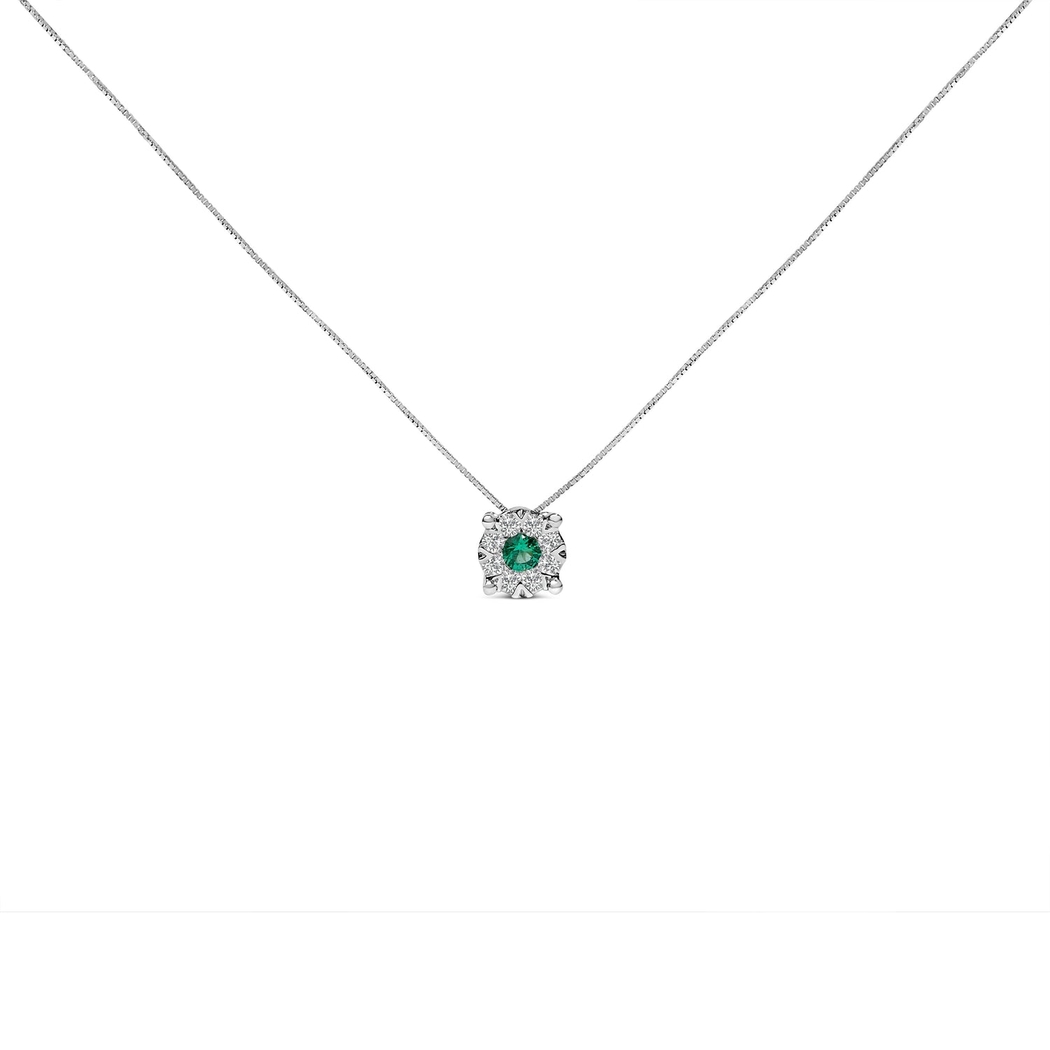 14K White Gold 3.8 MM Green Emerald and 1/3 Cttw Diamond Composite Halo 18" Pendant Necklace (F-G Color, VS2-SI1 Clarity) by Bids.com