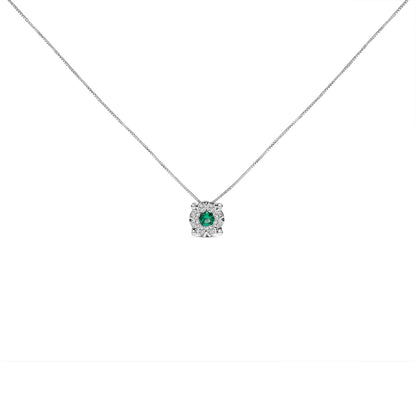 14K White Gold 3.8 MM Green Emerald and 1/3 Cttw Diamond Composite Halo 18" Pendant Necklace (F-G Color, VS2-SI1 Clarity) by Bids.com