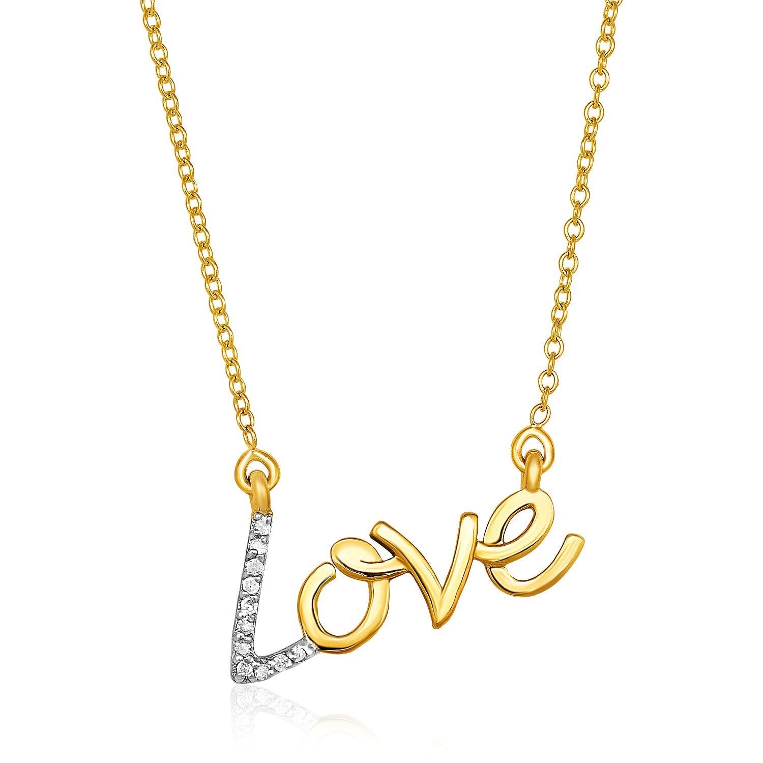 14k Yellow Gold 18 inch Necklace with Gold and Diamond Love Symbol by Bids.com