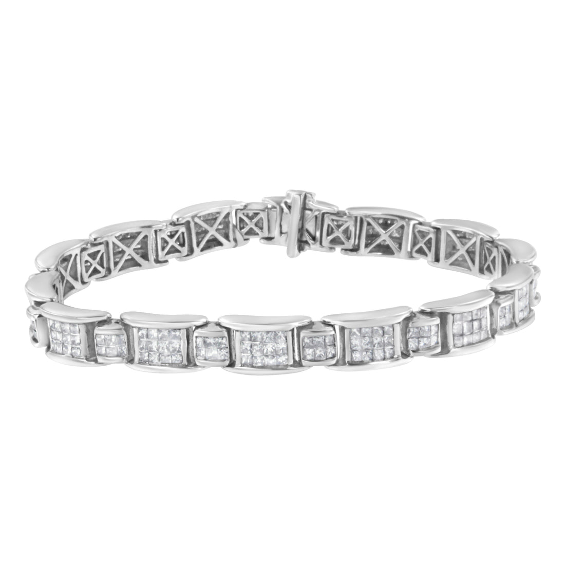 14K White Gold 5.0 Cttw Princess-Cut Diamond Rectangular Alternating Station 7" Tennis Bracelet (G-H Color, SI1-SI2 Clarity) by Bids.com