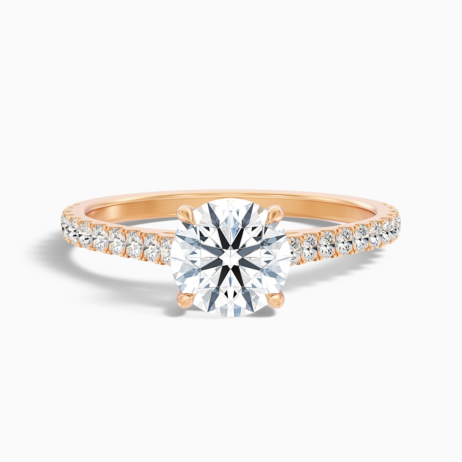 Lilly 3 Carat Round Side Stone Pave Moissanite Diamond Ring in 18k Rose Gold