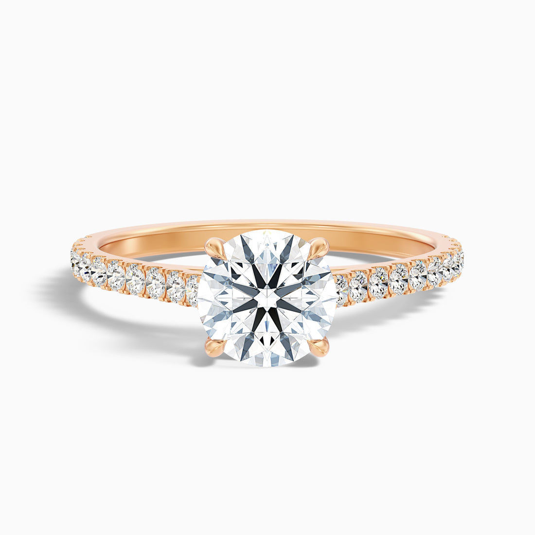 Riva 3.5 Carat Round Side Stone Pave Lab Grown Engagement Ring in 10k Rose Gold  DestGlow