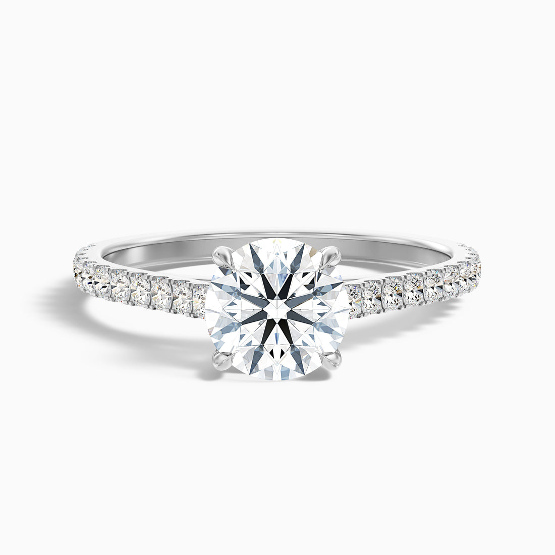 Riva 4 Carat Round Side Stone Pave Lab Grown Engagement Ring in 14k White Gold  DestGlow