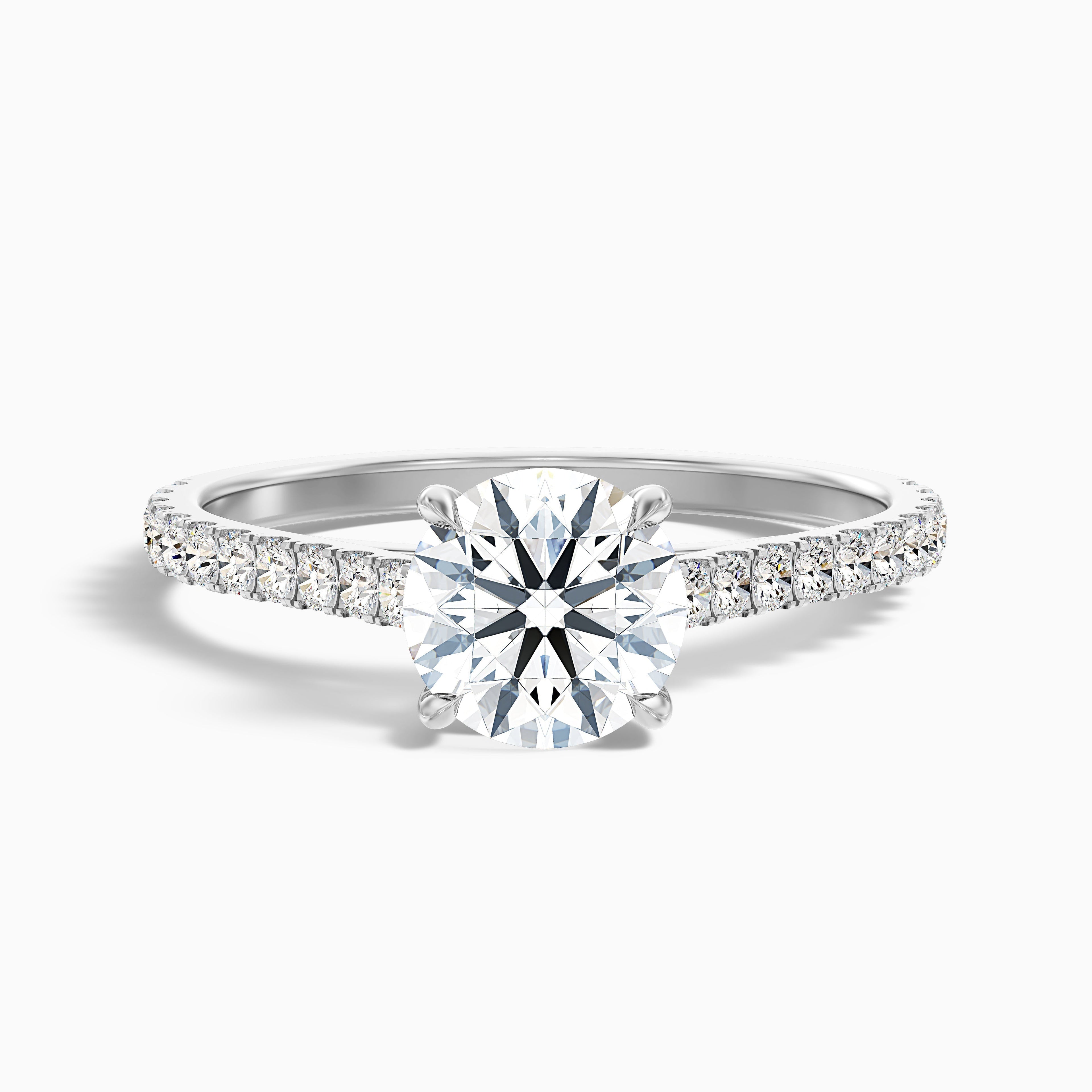 Lilly 3 Carat Round Side Stone Pave Moissanite Diamond Ring in 14k White Gold