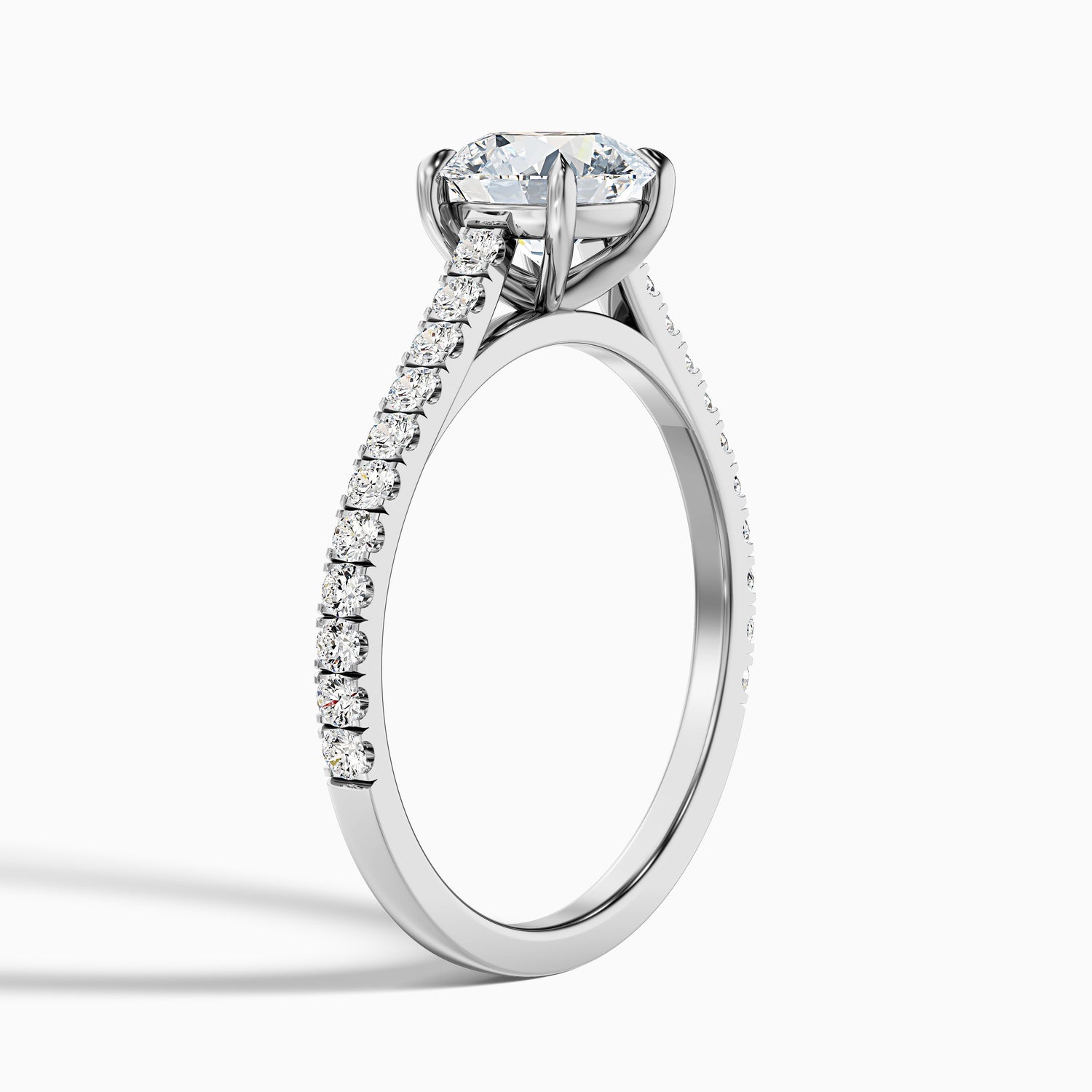 Lilly 4 Carat Round Side Stone Pave Moissanite Diamond Ring in 18k Rose Gold