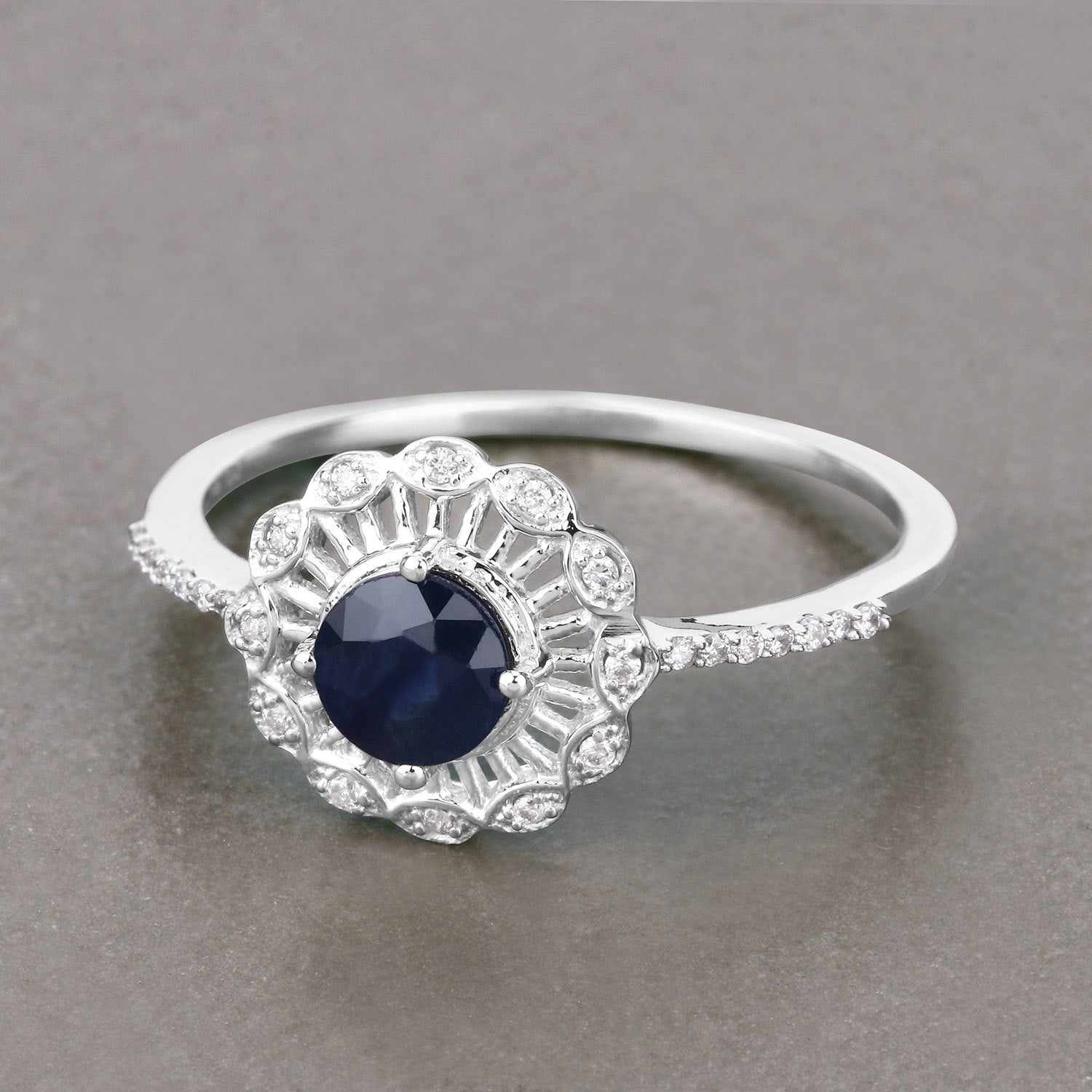 0.72 Carat Genuine Blue Sapphire and White Diamond 14K White Gold Ring by Bids.com
