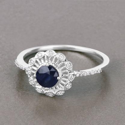 0.72 Carat Genuine Blue Sapphire and White Diamond 14K White Gold Ring by Bids.com