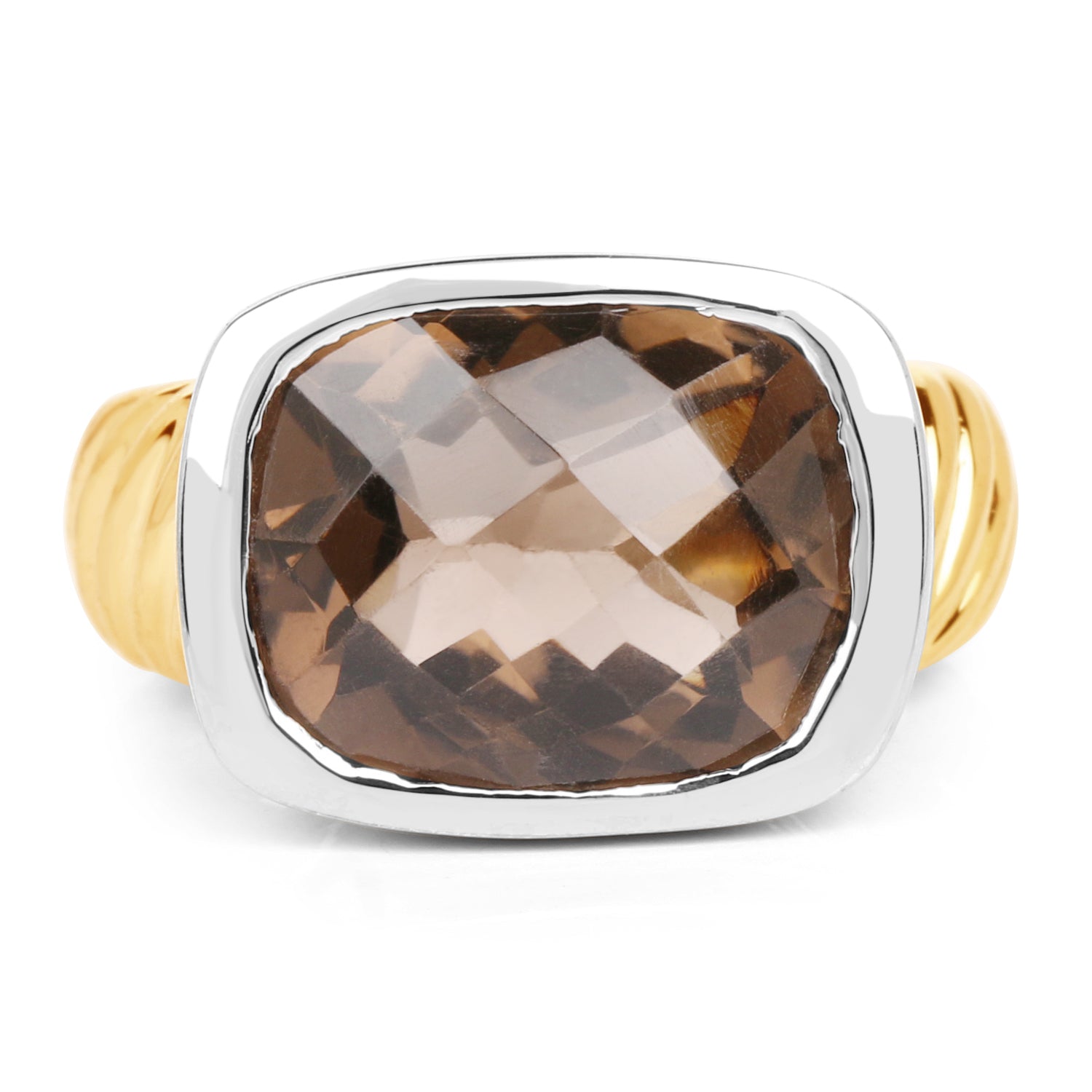 Two Tone Plated 7.53 Carat Genuine Smoky Quartz .925 Sterling Silver Ring  DestGlow