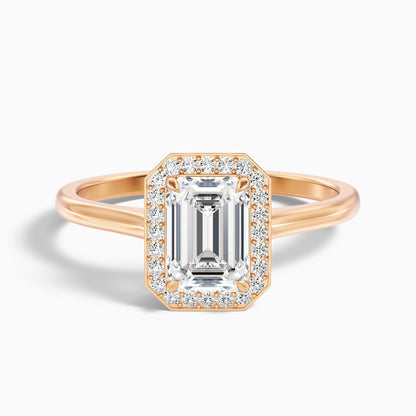 Lara 3.5 Carat Emerald Cut Halo Moissanite Diamond Ring in 10k White Gold