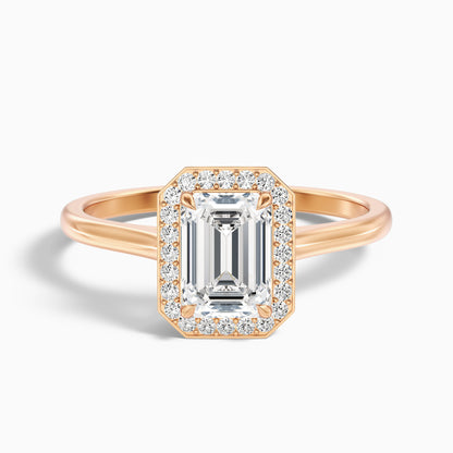 Lara 5.5 Carat Emerald Cut Halo Moissanite Diamond Ring in 18k White Gold