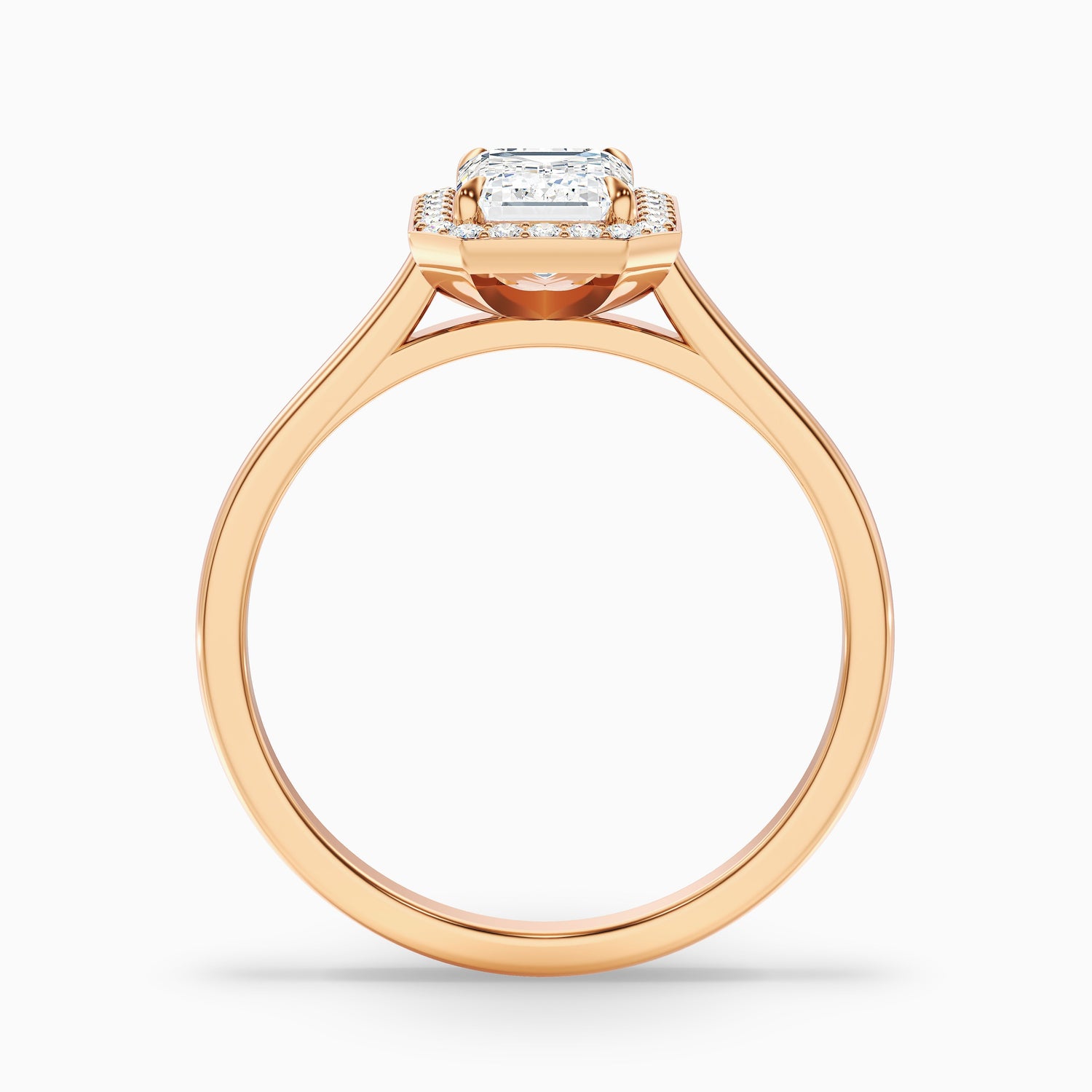 Lara 1 Carat Emerald Cut Halo Moissanite Diamond Ring in 14k Rose Gold