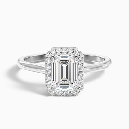 Lara 4.5 Carat Emerald Cut Halo Moissanite Diamond Ring in 18k Rose Gold